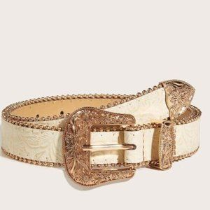 Cream White and Gold Western Belt with Buckle Women's size 6-10